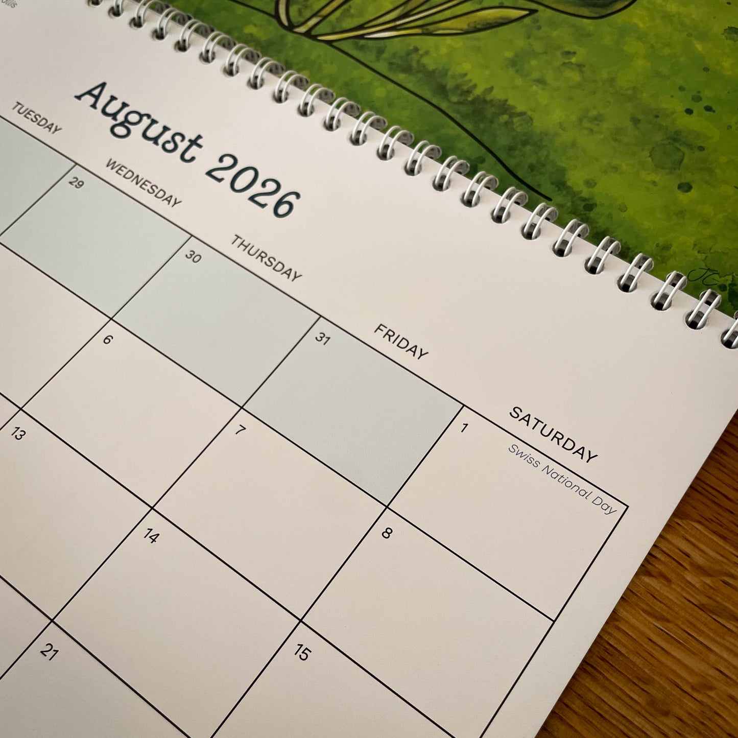 Holiday detail - close-up of grid showing major Swiss holidays marked.