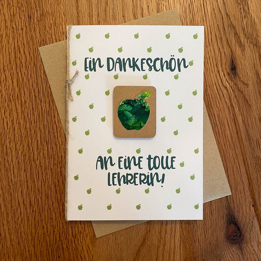 Teacher Appreciation Card - Green Apple Design in German