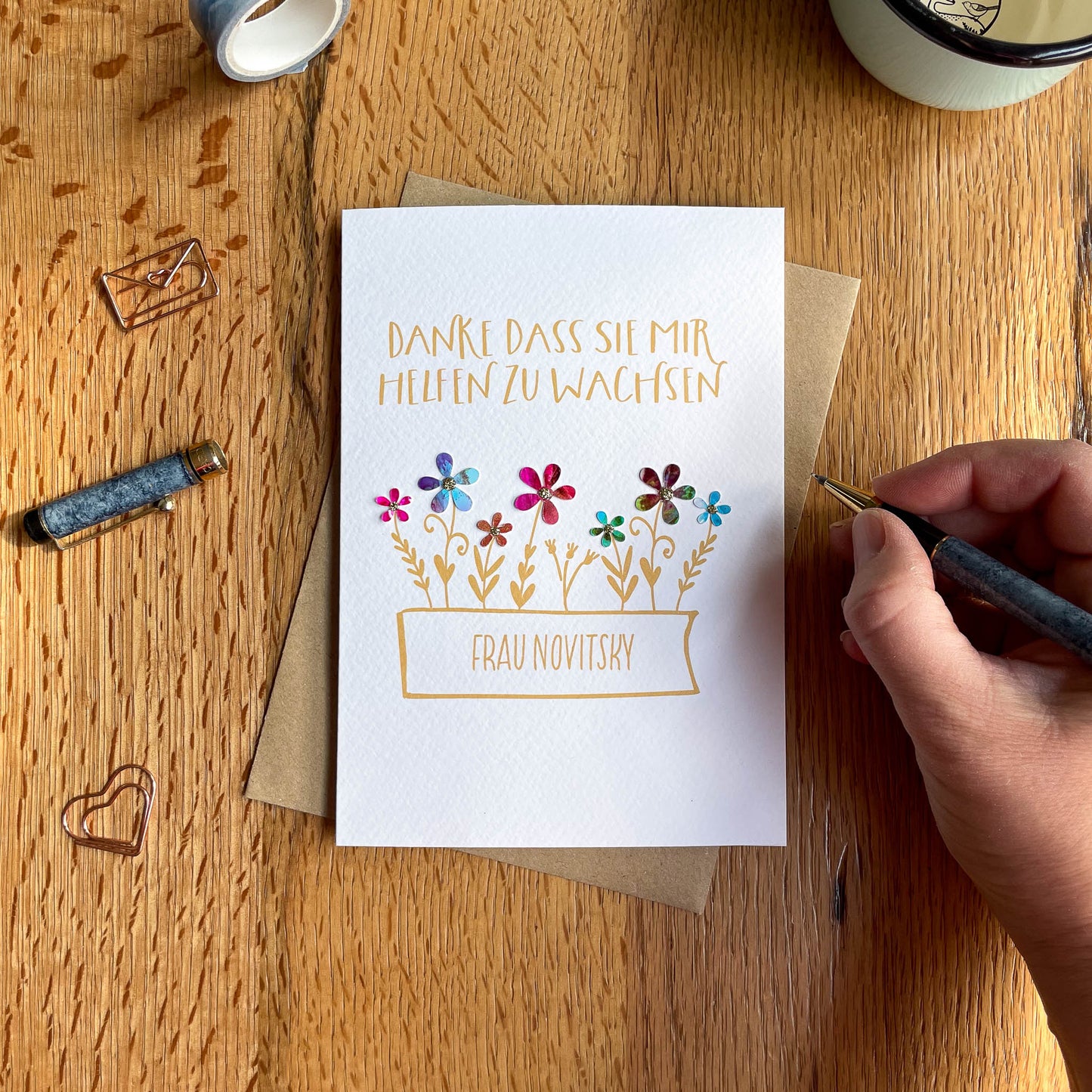 Personalised Teacher Appreciation Card "Thank you for helping me grow" in German