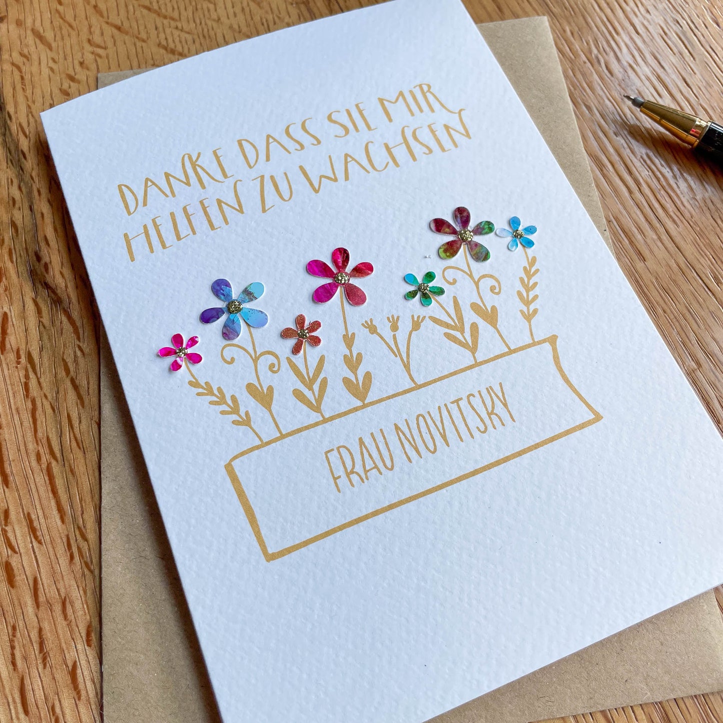 Personalised Teacher Appreciation Card "Thank you for helping me grow" in German