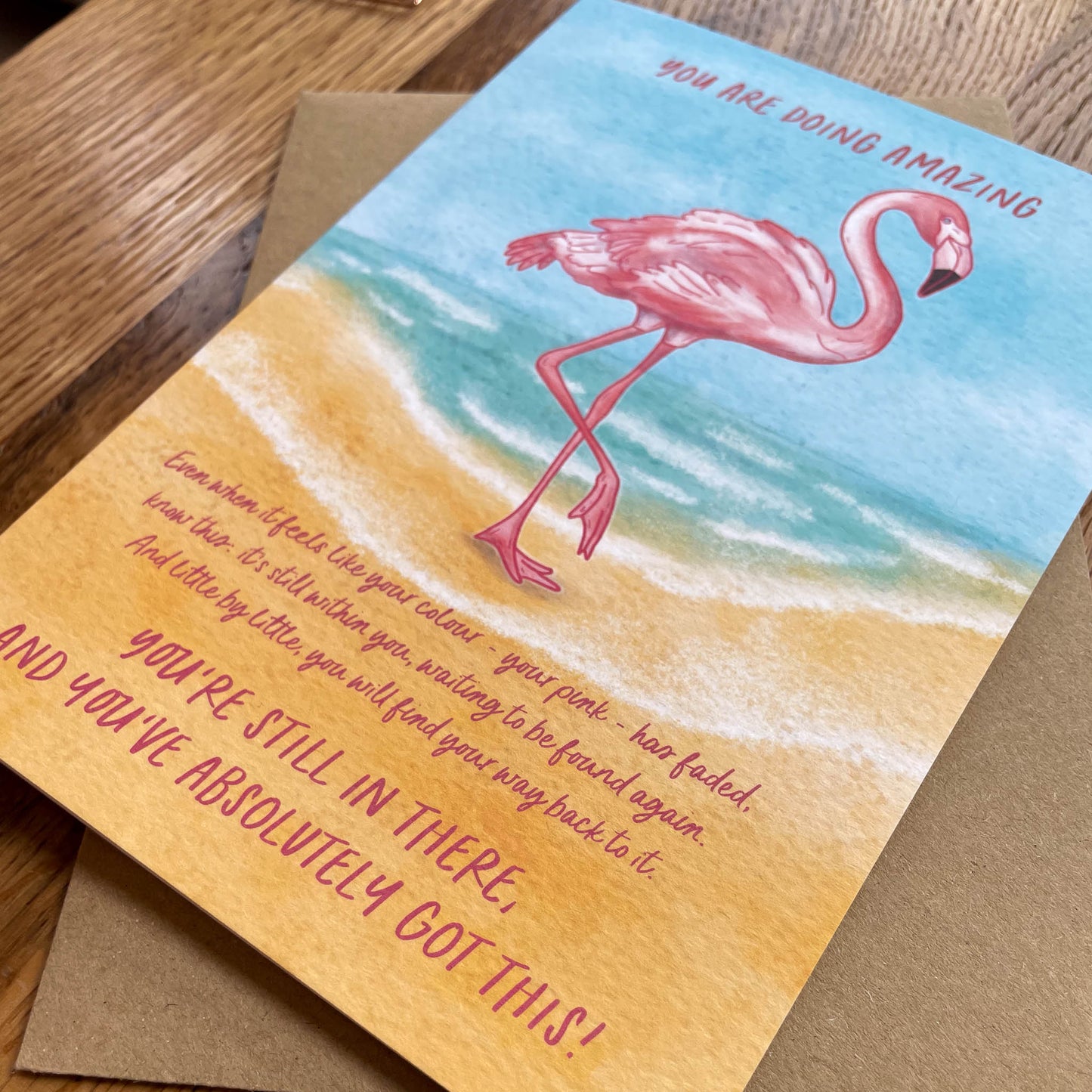 Encouraging Flamingo Greeting Card - You Are Doing Amazing – Get your pink back collection