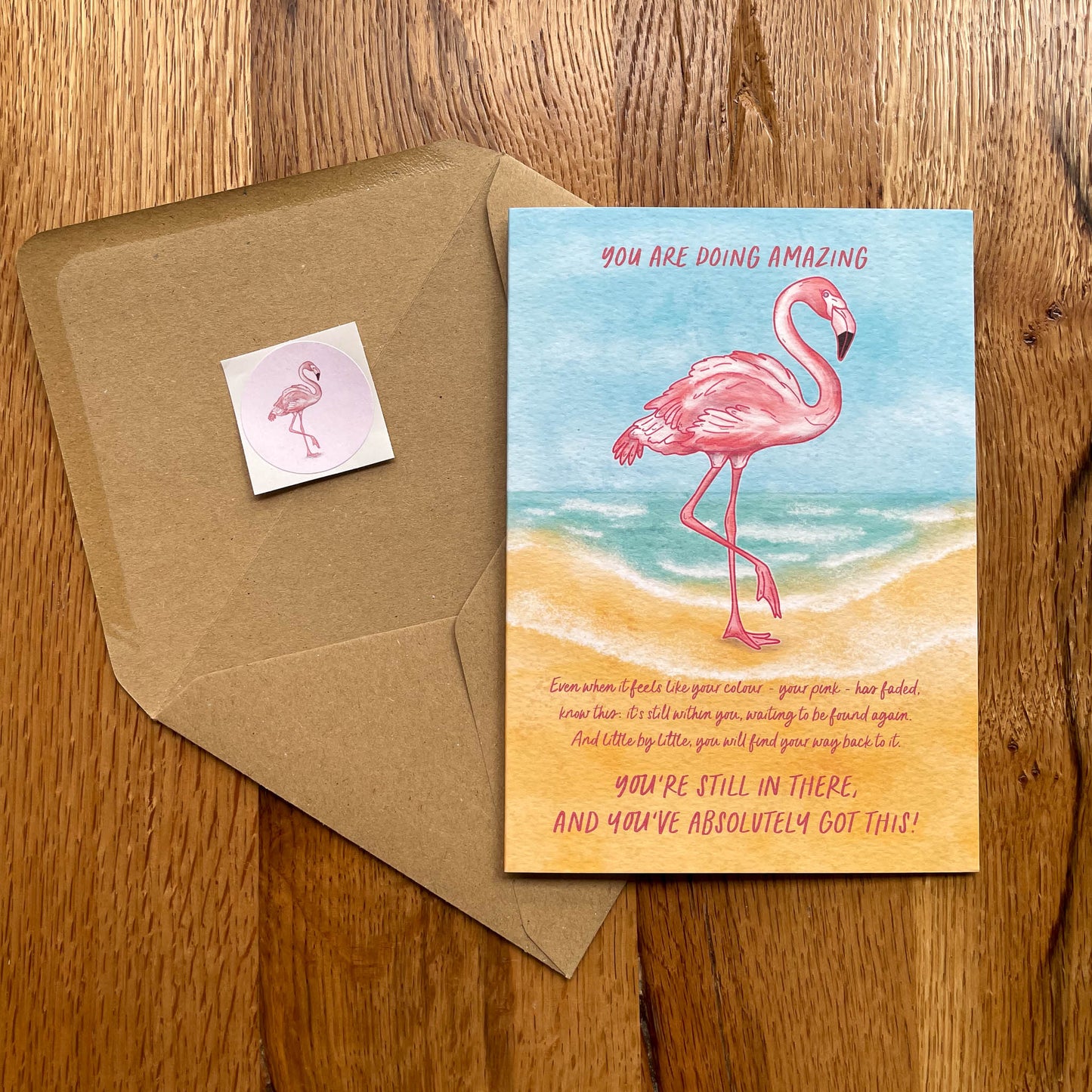 Encouraging Flamingo Greeting Card - You Are Doing Amazing – Get your pink back collection
