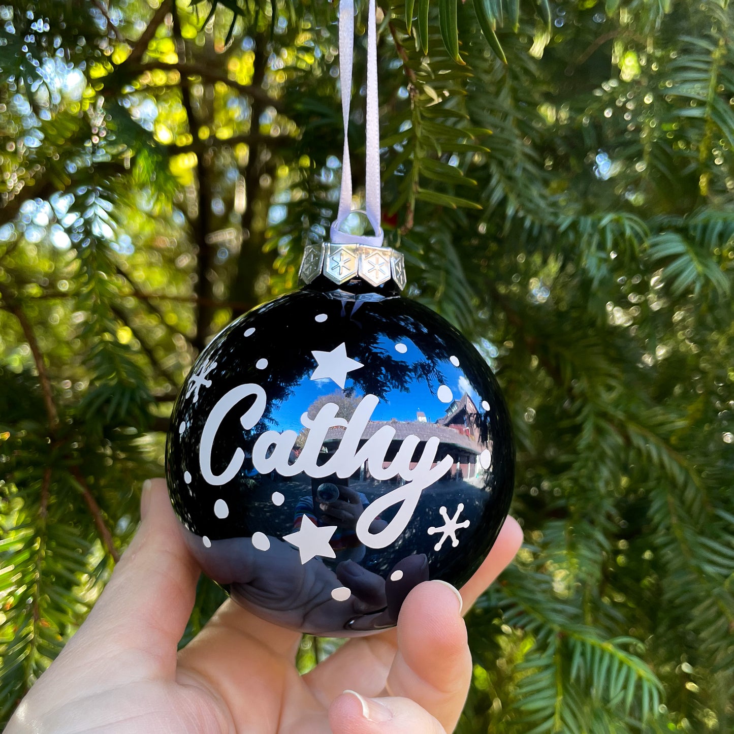 Winter Nights Themed Blue Personalised Christmas Bauble