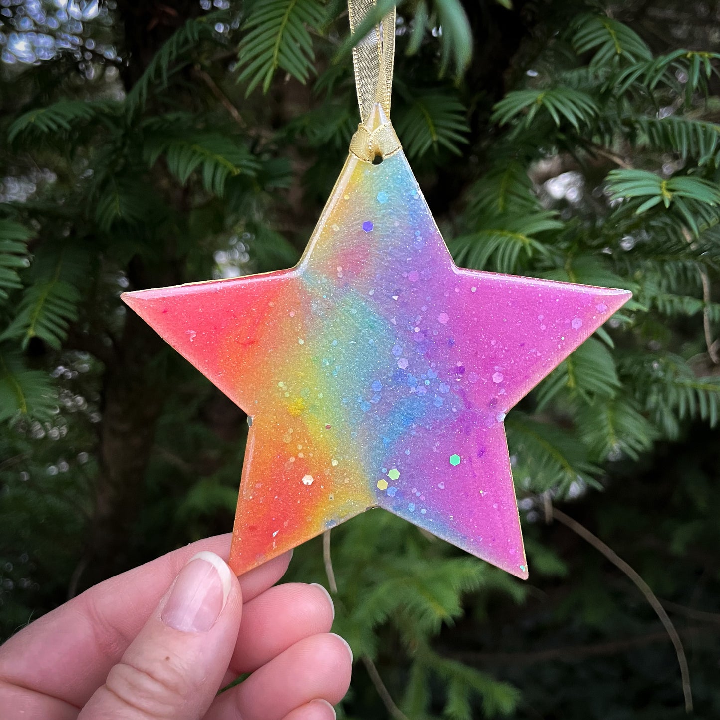 Rainbow Sparkle Star Christmas Tree Decoration