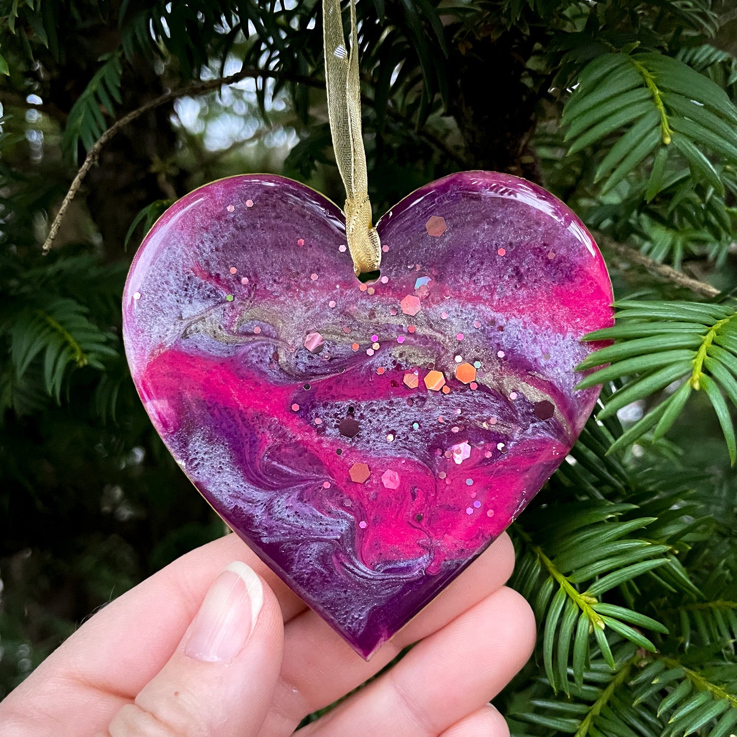 Purple, Copper and Gold Heart Hanging Decoration
