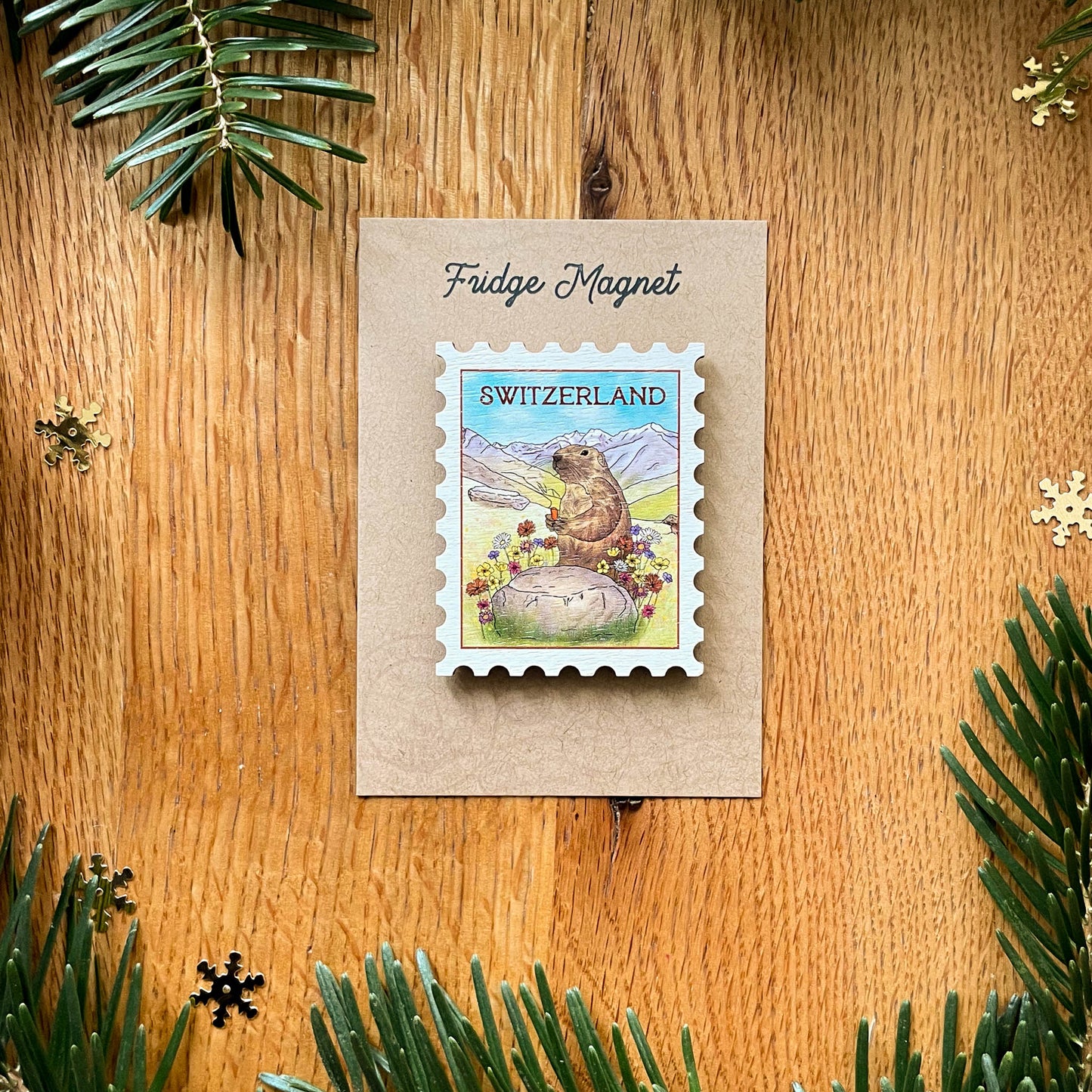 Marmot Postage-Stamp Magnet - Swiss Alps Souvenir