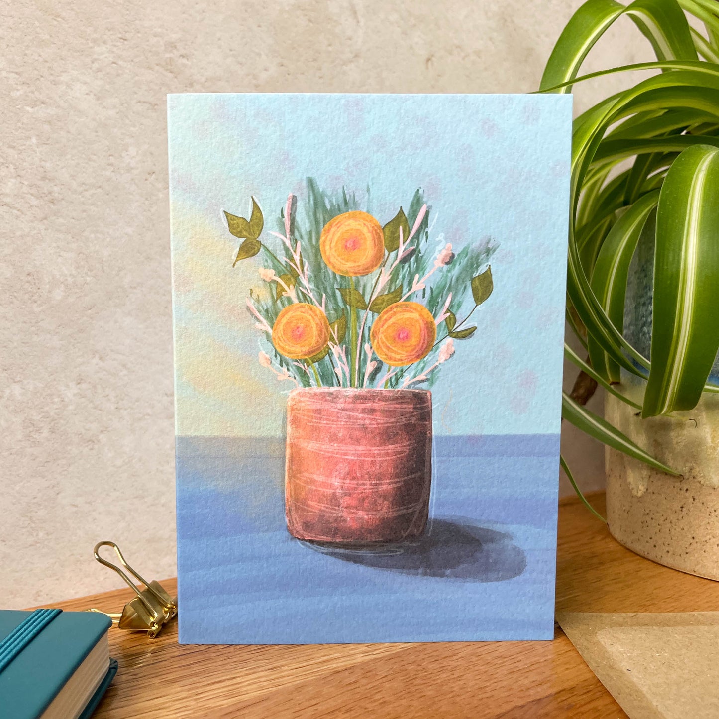 Illustrated Flowers in a Vase - Thoughtful - Card Staple