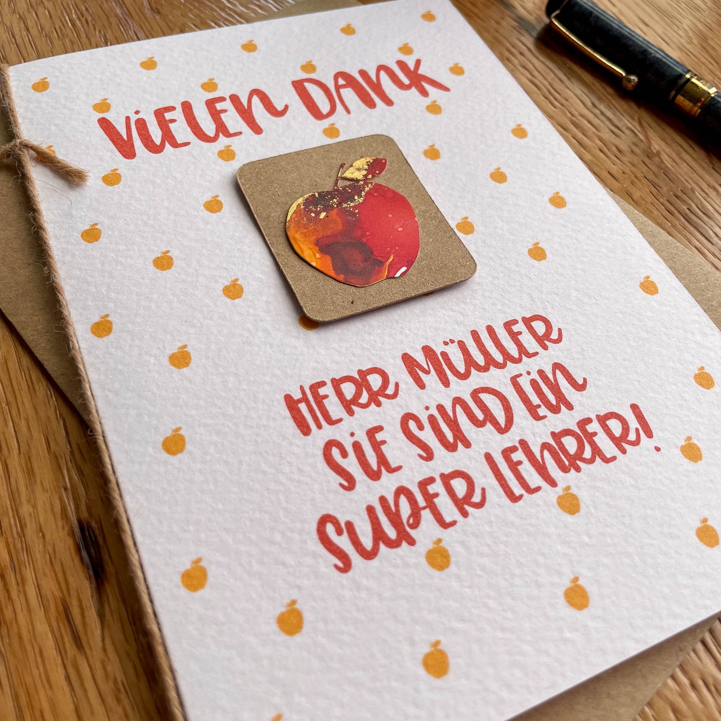 Personalised Teacher Appreciation Card in German - Red Apple Design