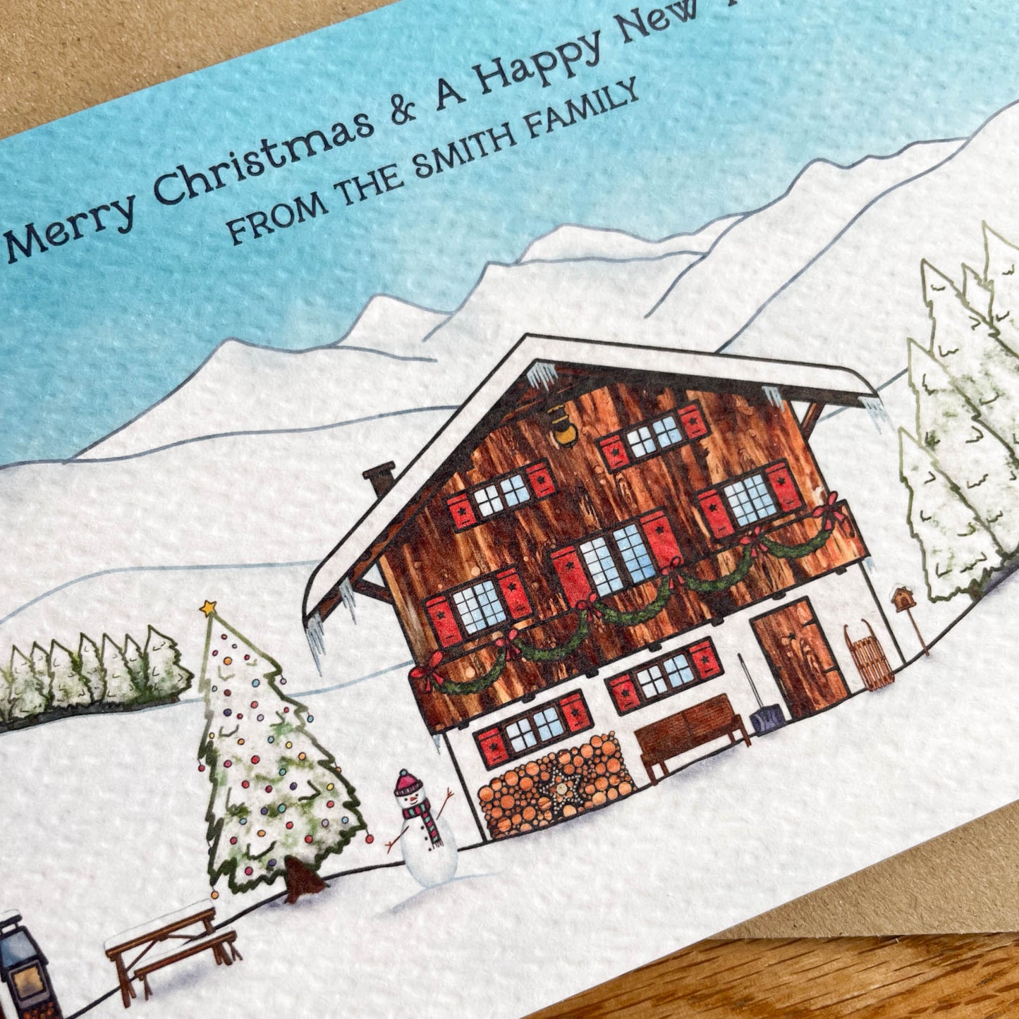 Set of Personalised Family Christmas Card - Christmas at the Swiss Chalet