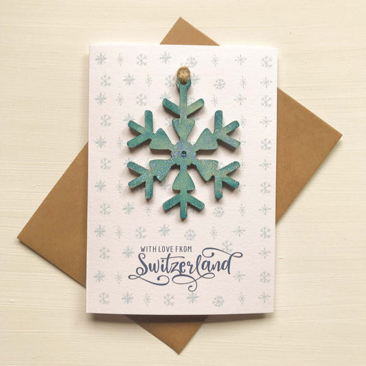 Keepsake Snowflake Decoration on "With love from Switzerland" Card