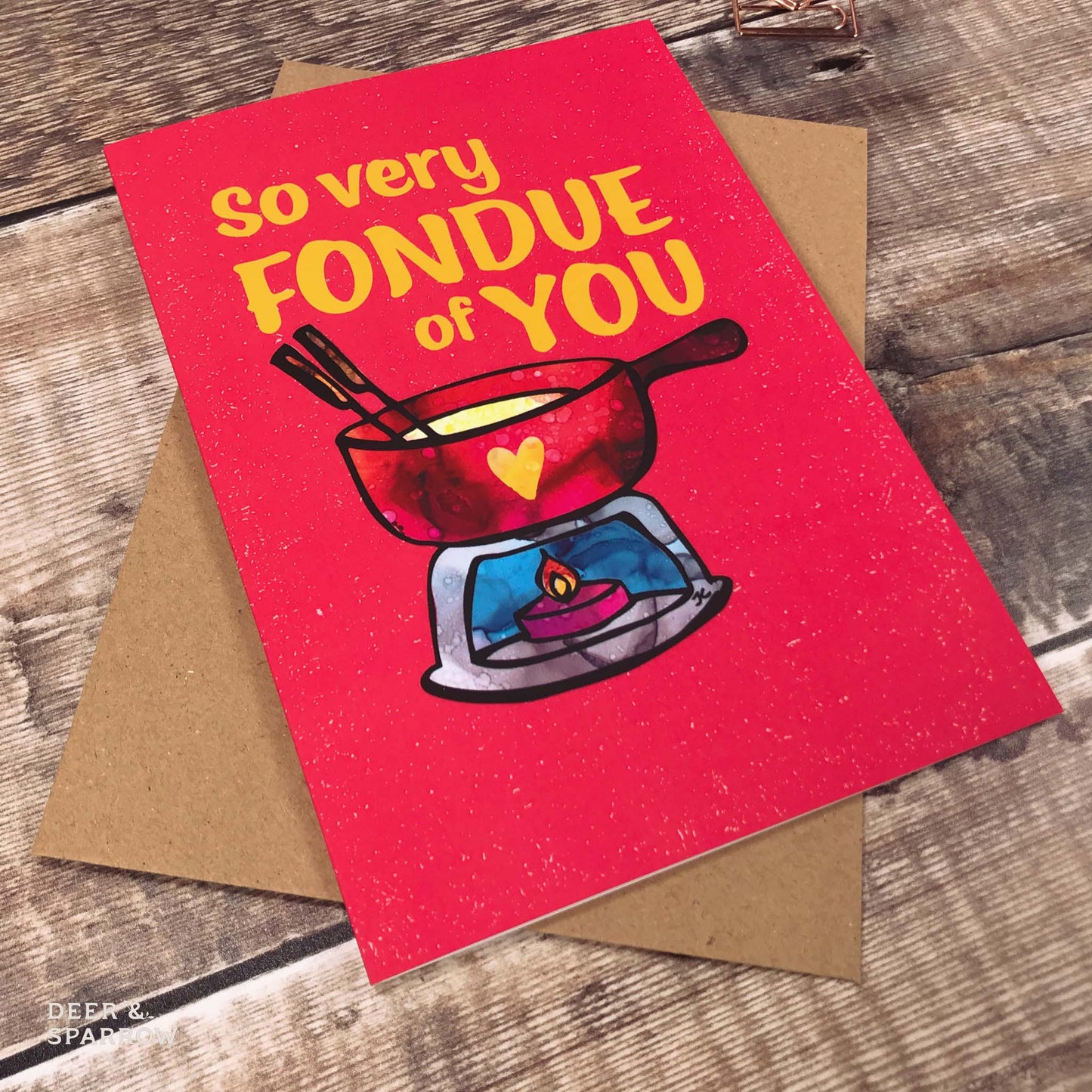 Fondue Pun Card - Deer and Sparrow