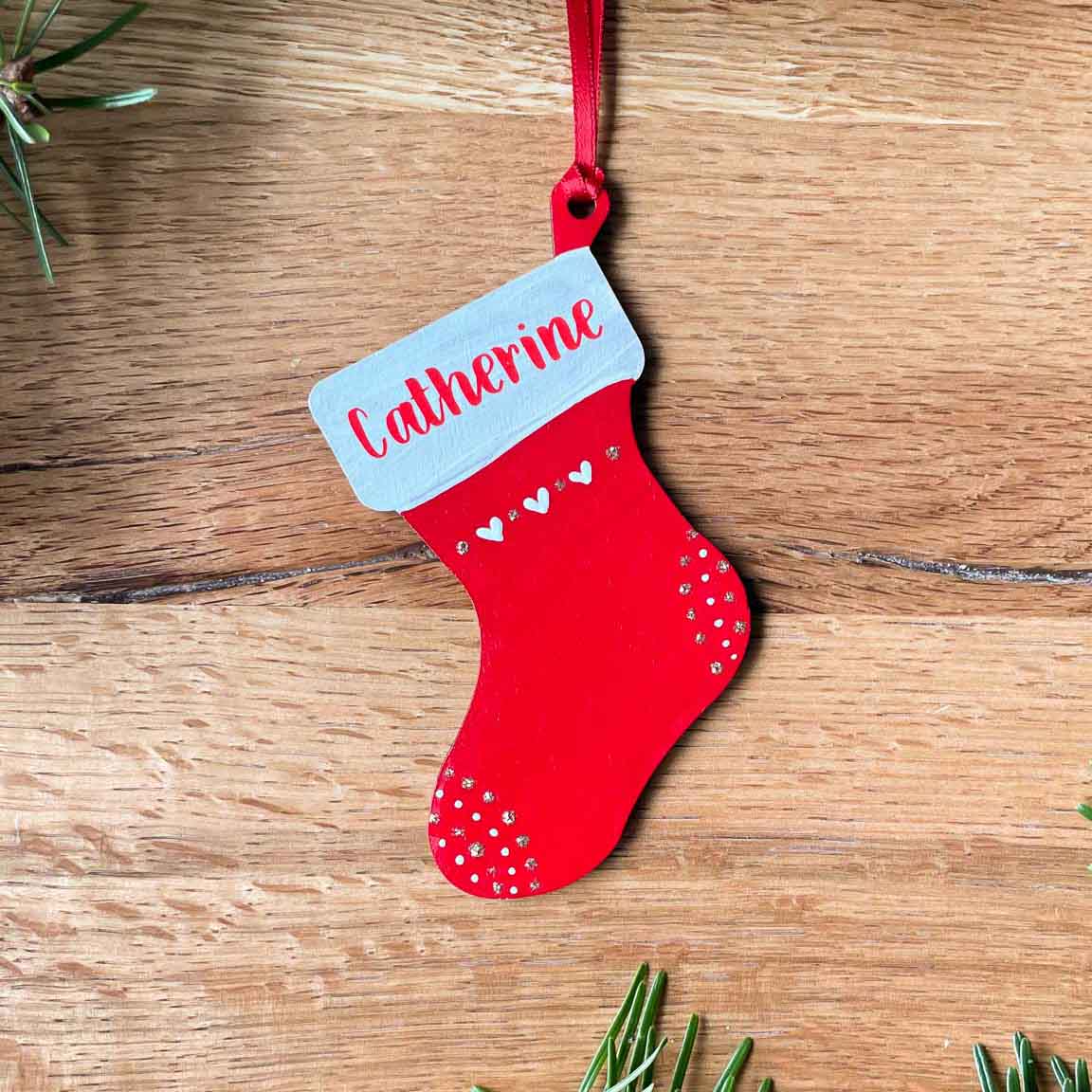 Personalised Wooden Stocking Tree Ornament