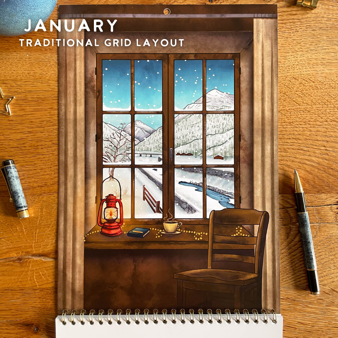 2027 Calendar Illustrated Swiss Alps Calendar - Swiss Chalet Views