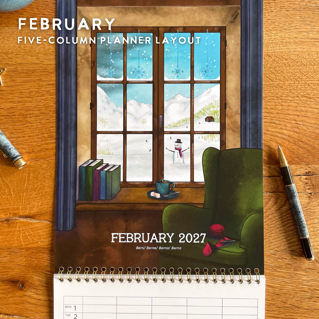 2027 Calendar Illustrated Swiss Alps Calendar - Swiss Chalet Views