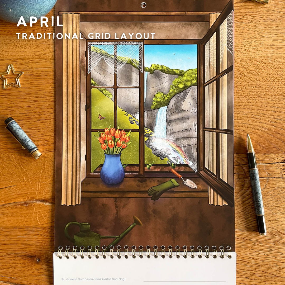 2027 Calendar Illustrated Swiss Alps Calendar - Swiss Chalet Views