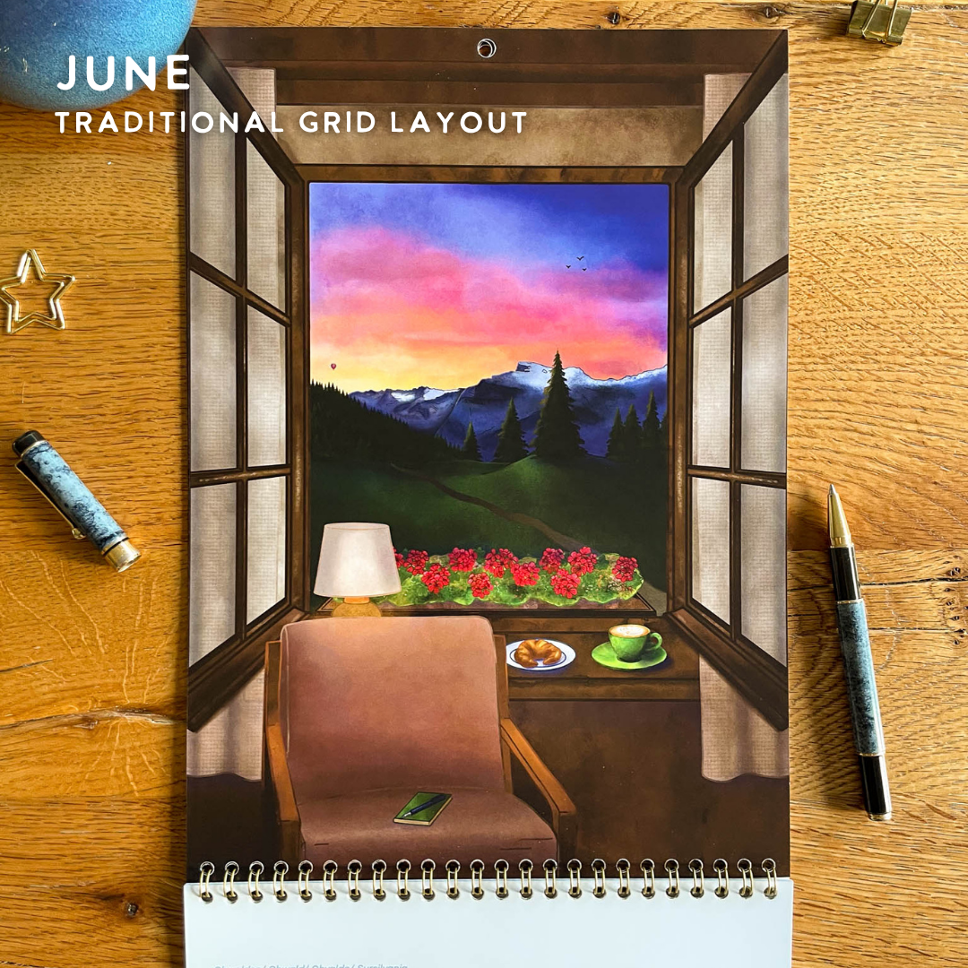 2027 Calendar Illustrated Swiss Alps Calendar - Swiss Chalet Views