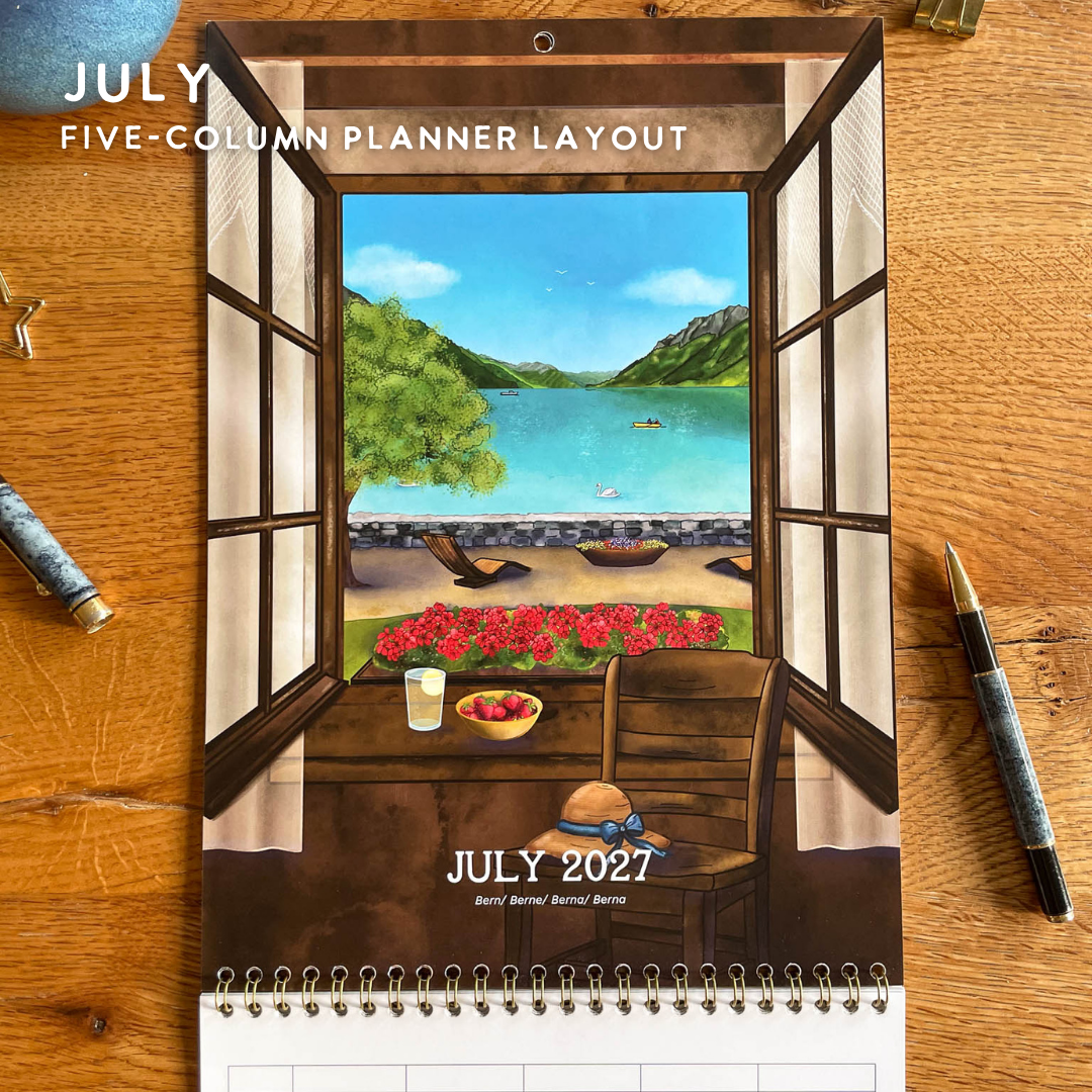 2027 Calendar Illustrated Swiss Alps Calendar - Swiss Chalet Views