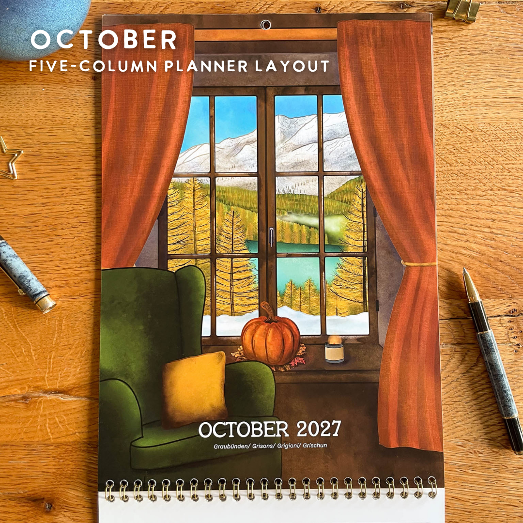 2027 Calendar Illustrated Swiss Alps Calendar - Swiss Chalet Views