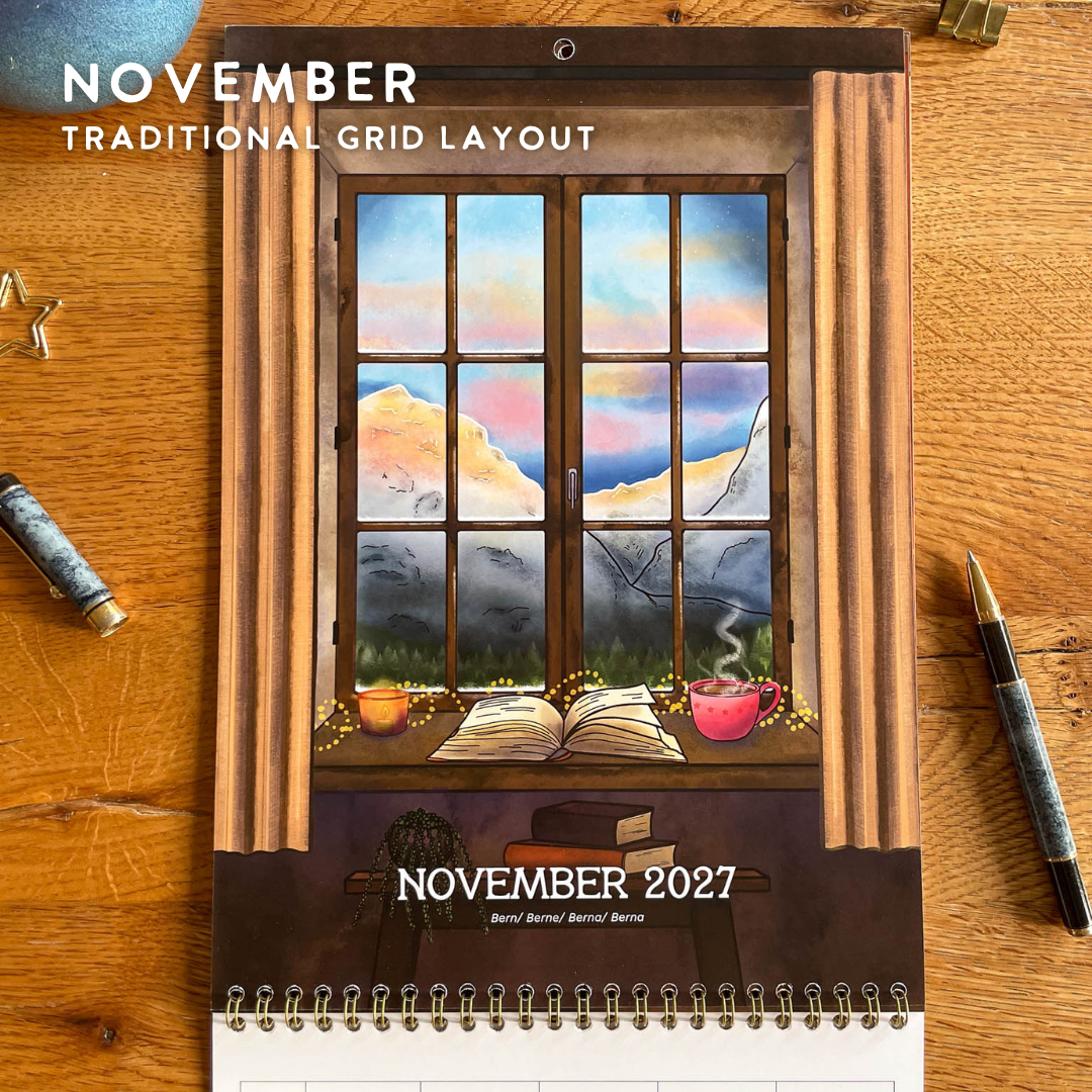 2027 Calendar Illustrated Swiss Alps Calendar - Swiss Chalet Views