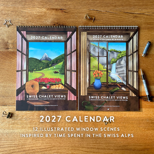 2027 Calendar Illustrated Swiss Alps Calendar - Swiss Chalet Views
