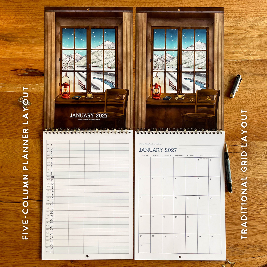 2027 Calendar Illustrated Swiss Alps Calendar - Swiss Chalet Views