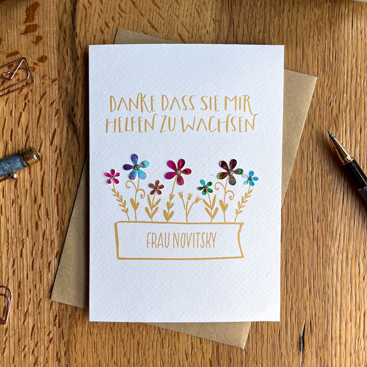 Personalised Teacher Appreciation Card "Thank you for helping me grow" in German