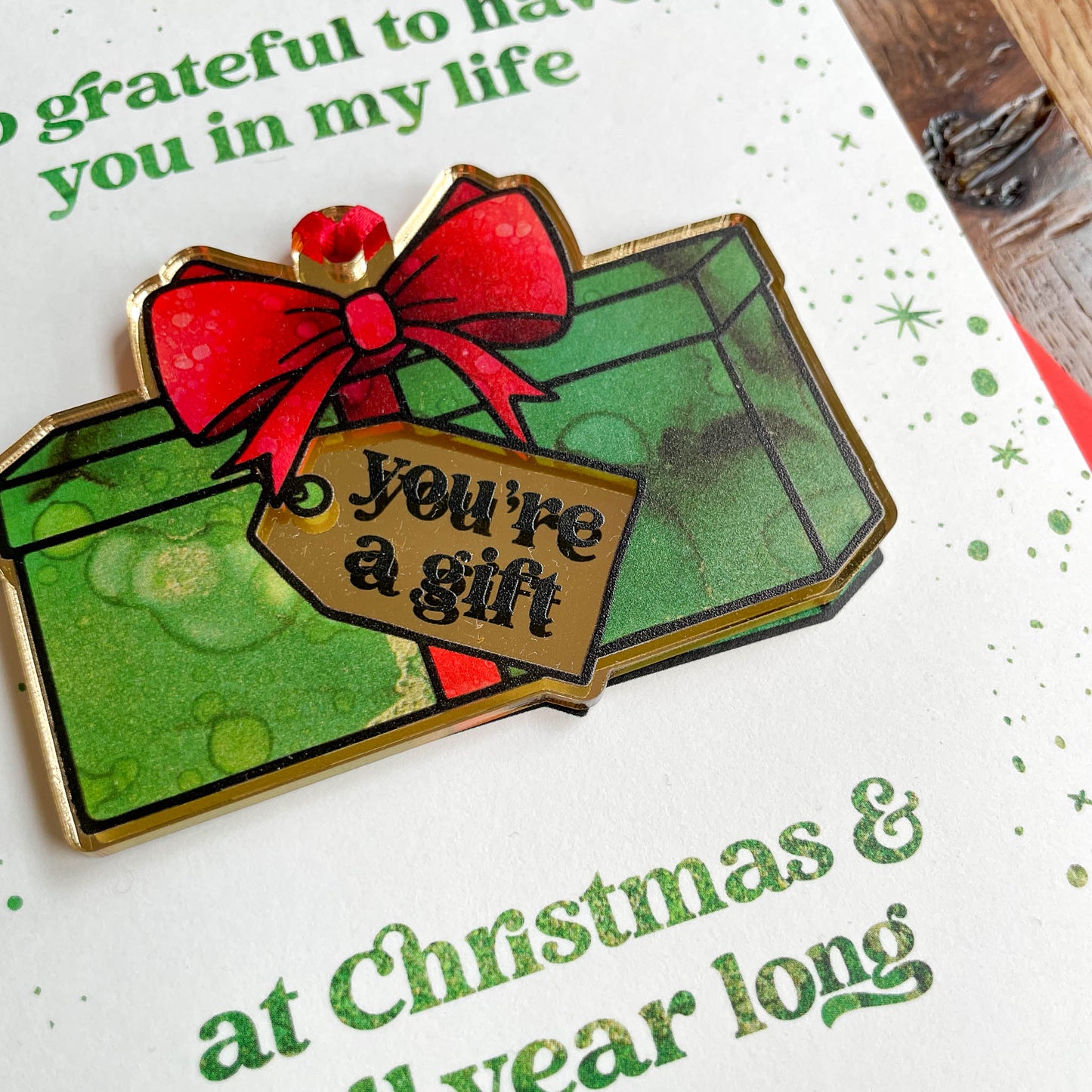 "You're a Gift" Detachable Tree Decoration & Greeting Card