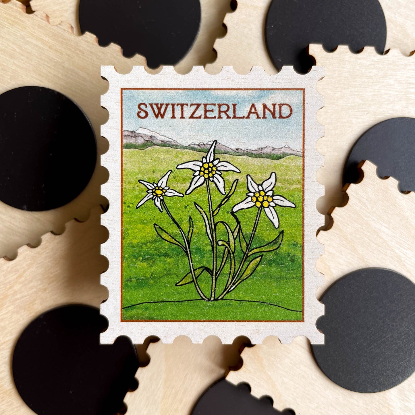 Edelweiss Postage-Stamp Magnet - Swiss Alps