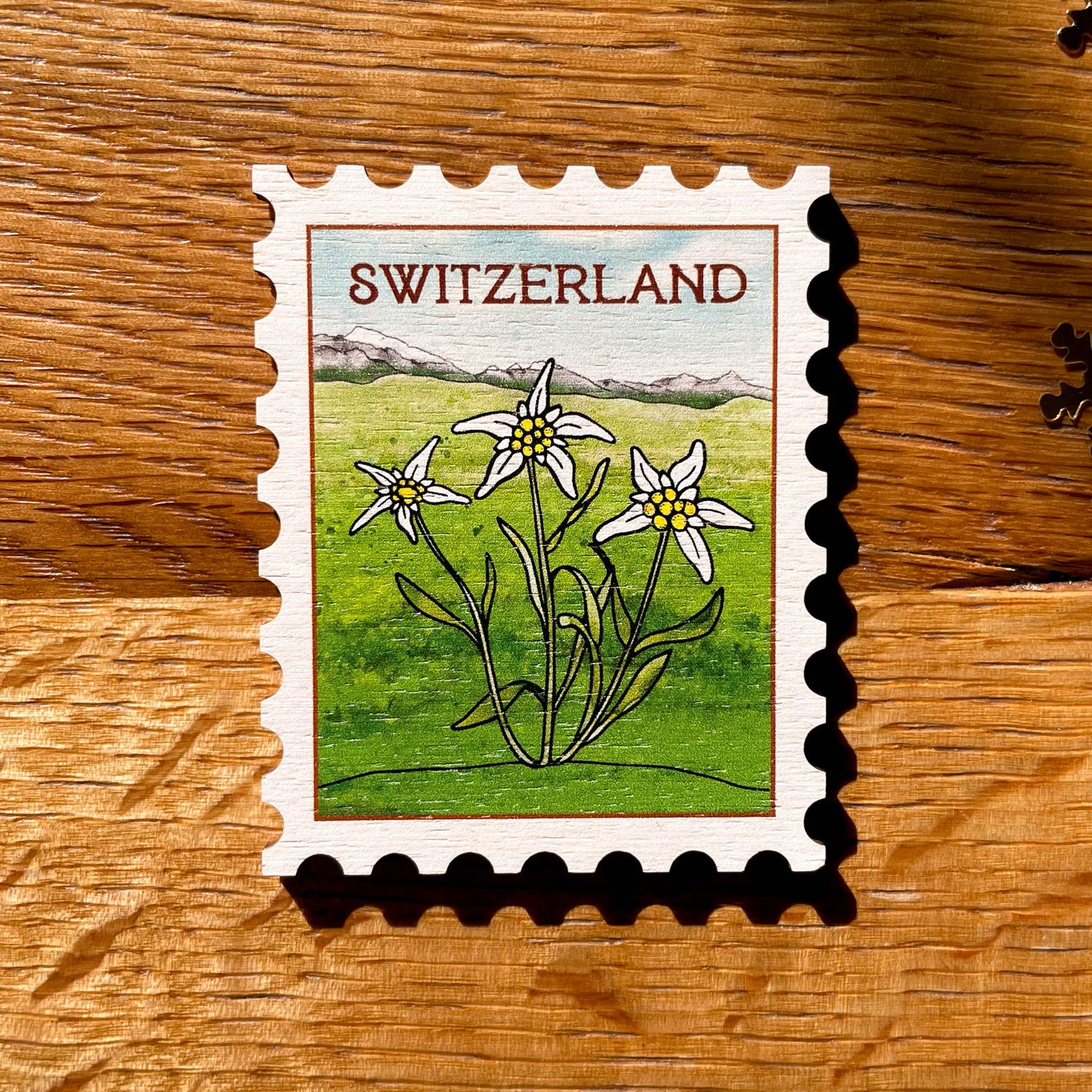 Edelweiss Postage-Stamp Magnet - Swiss Alps