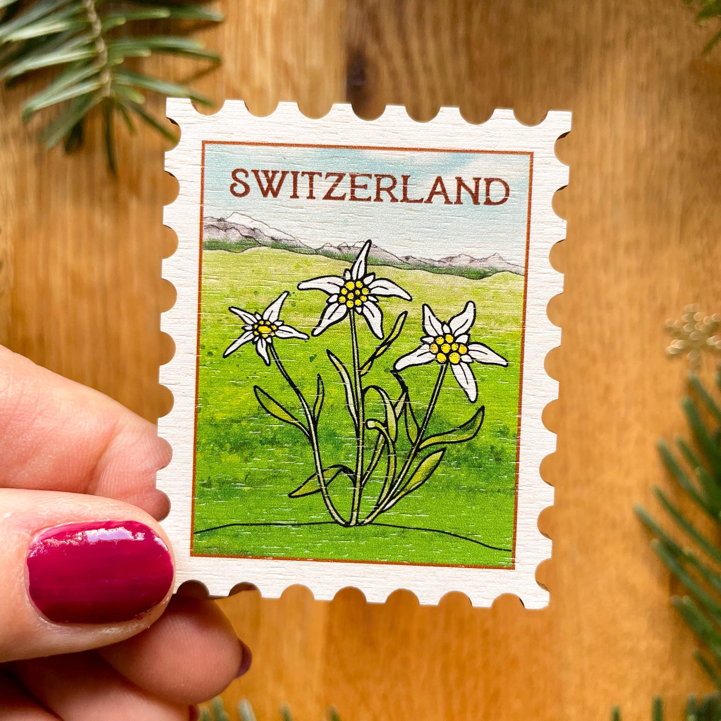 Edelweiss Postage-Stamp Magnet - Swiss Alps
