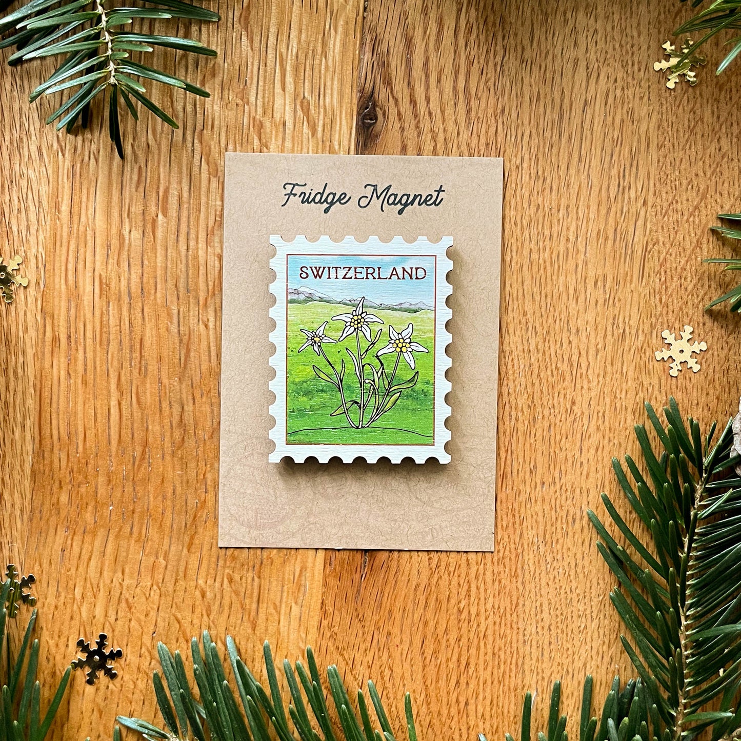 Edelweiss Postage-Stamp Magnet - Swiss Alps