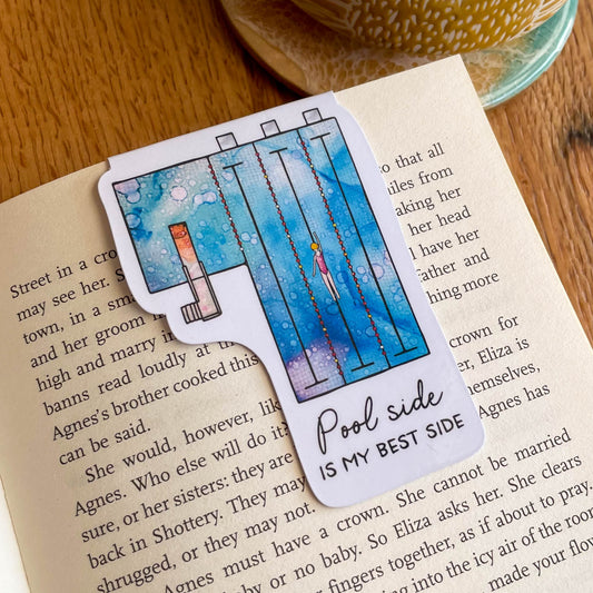 Swimming pool magnetic bookmark featuring a woman swimming - perfect for book lovers