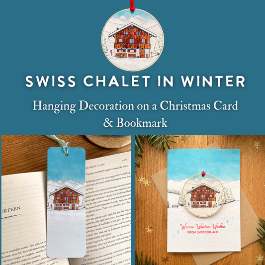 Swiss Chalet in Winter Christmas Card & Bookmark Bundle