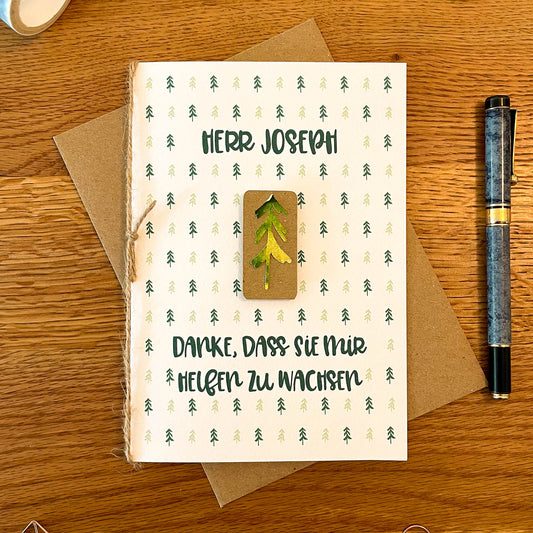 Masculine Teacher Appreciation Card "Thank you for helping me grow" in German