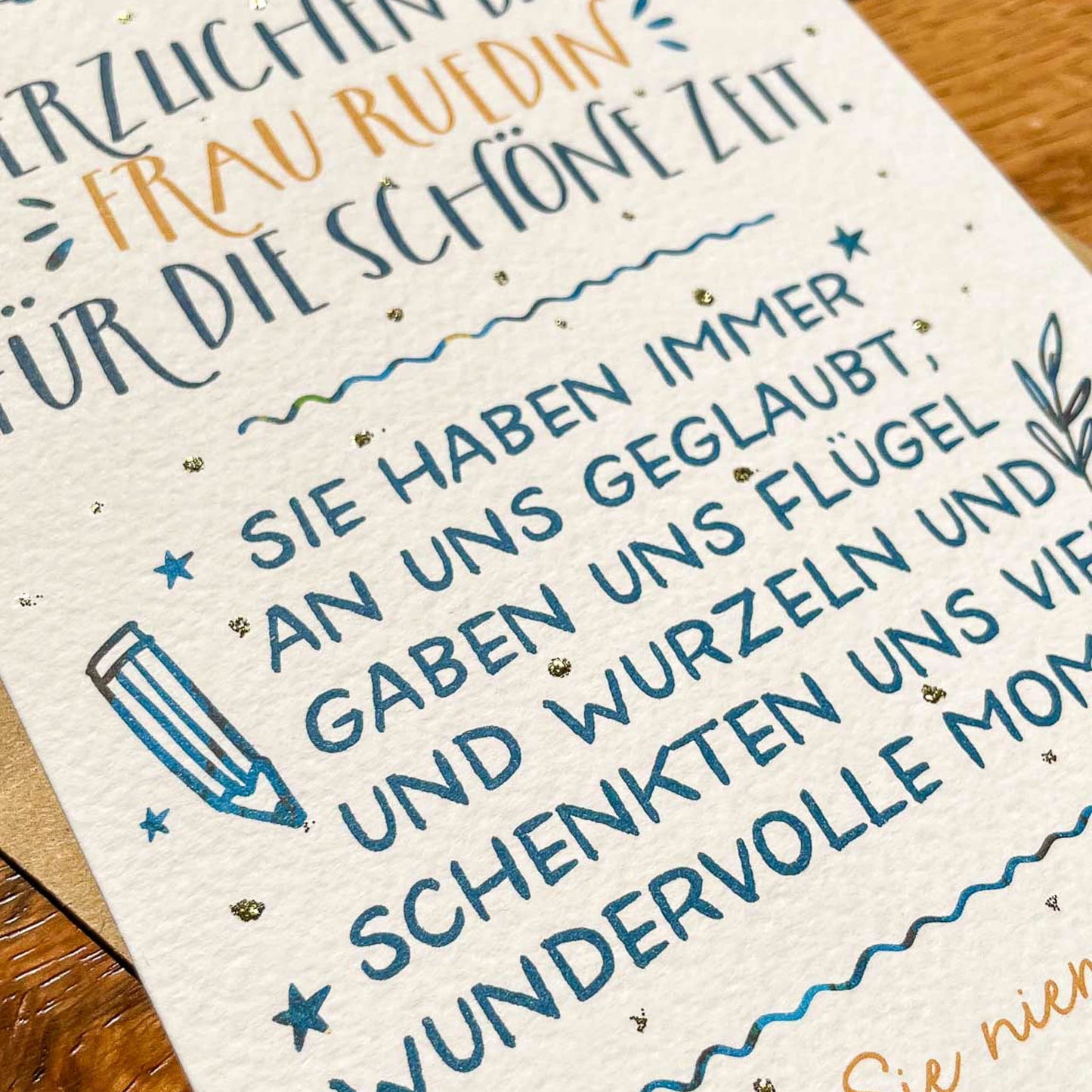 Personalised Teacher Appreciation Card in German