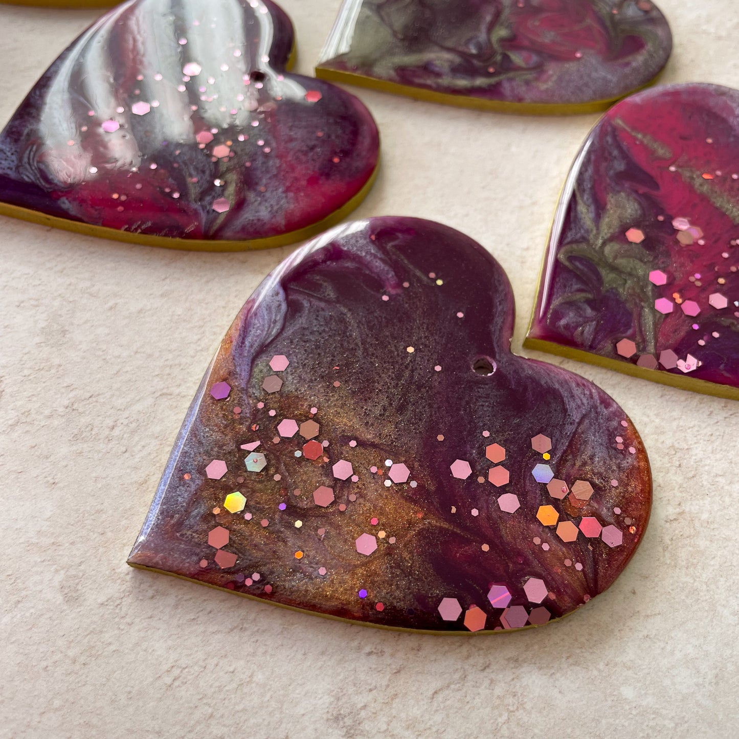 Purple, Copper and Gold Heart Hanging Decoration