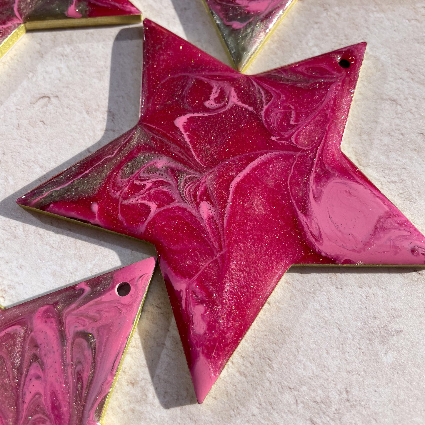 Pink and Gold Glittery Star Christmas Tree Decoration