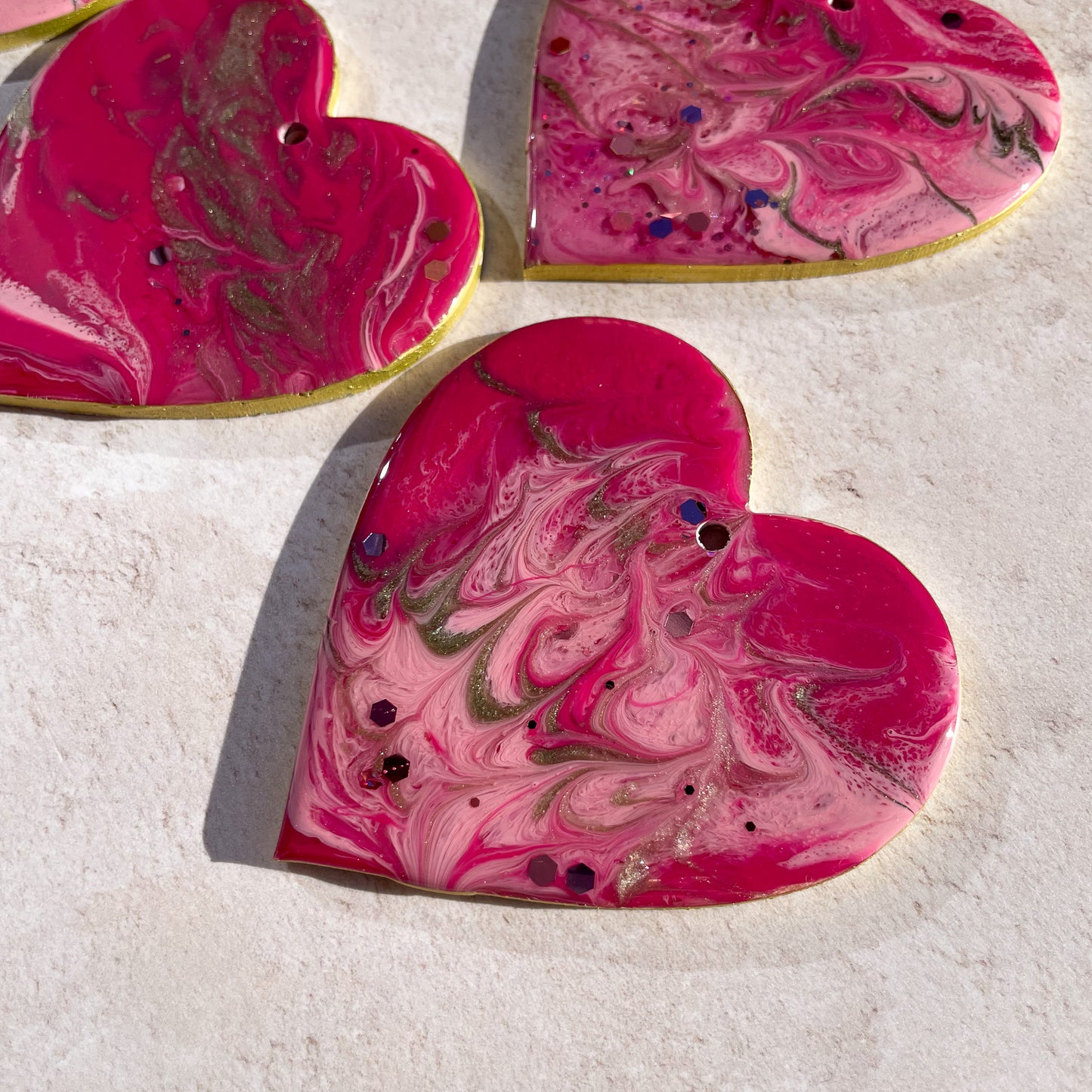 Pink & Gold Glittery Heart Christmas Tree Decoration