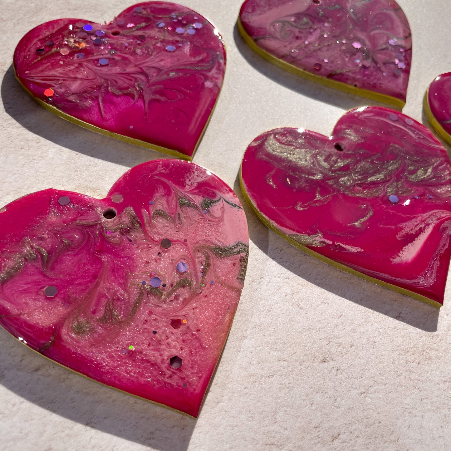 Pink & Gold Glittery Heart Christmas Tree Decoration