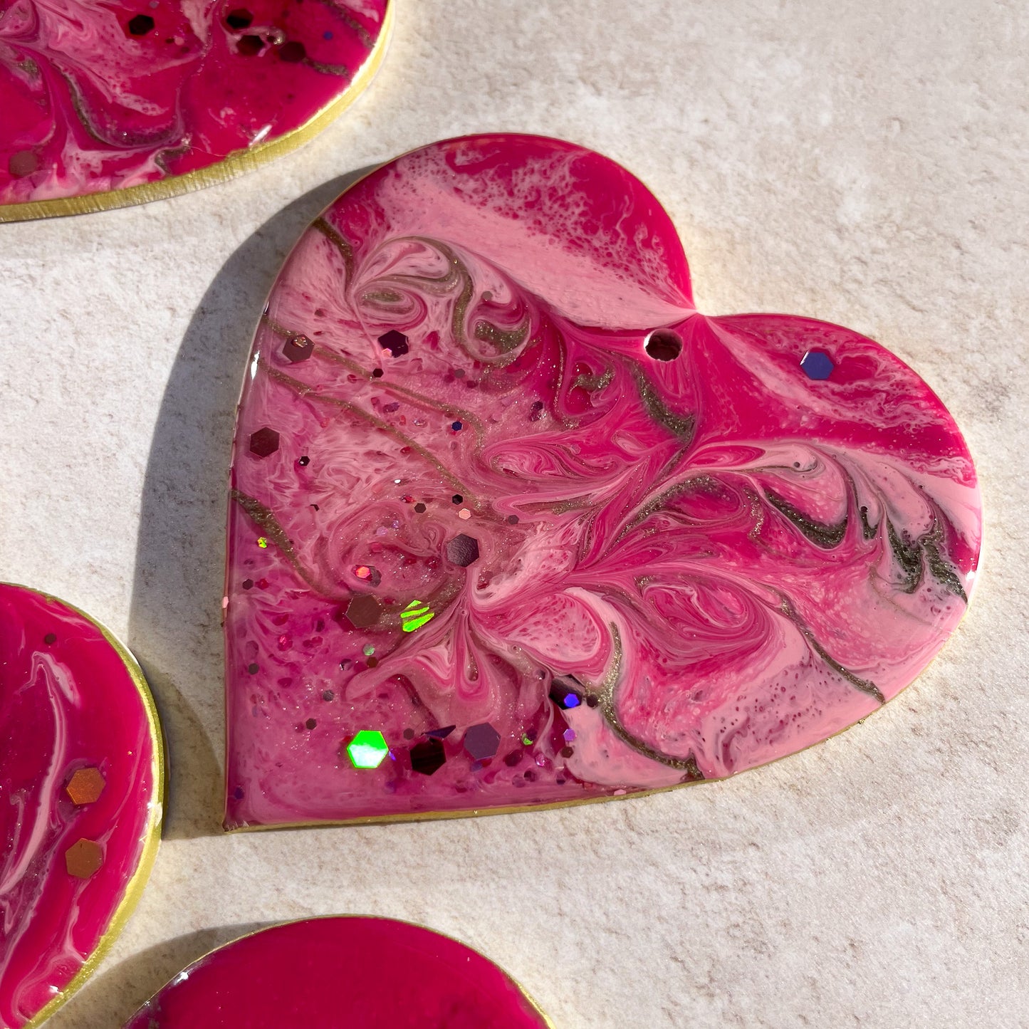 Pink & Gold Glittery Heart Christmas Tree Decoration