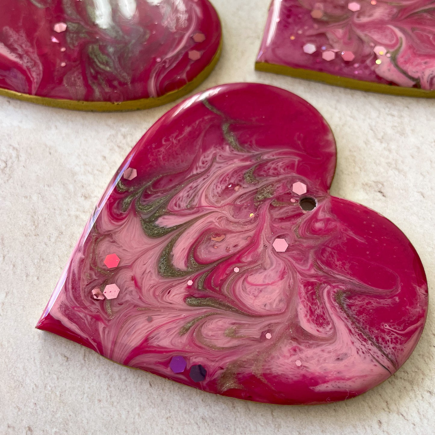 Pink & Gold Glittery Heart Christmas Tree Decoration