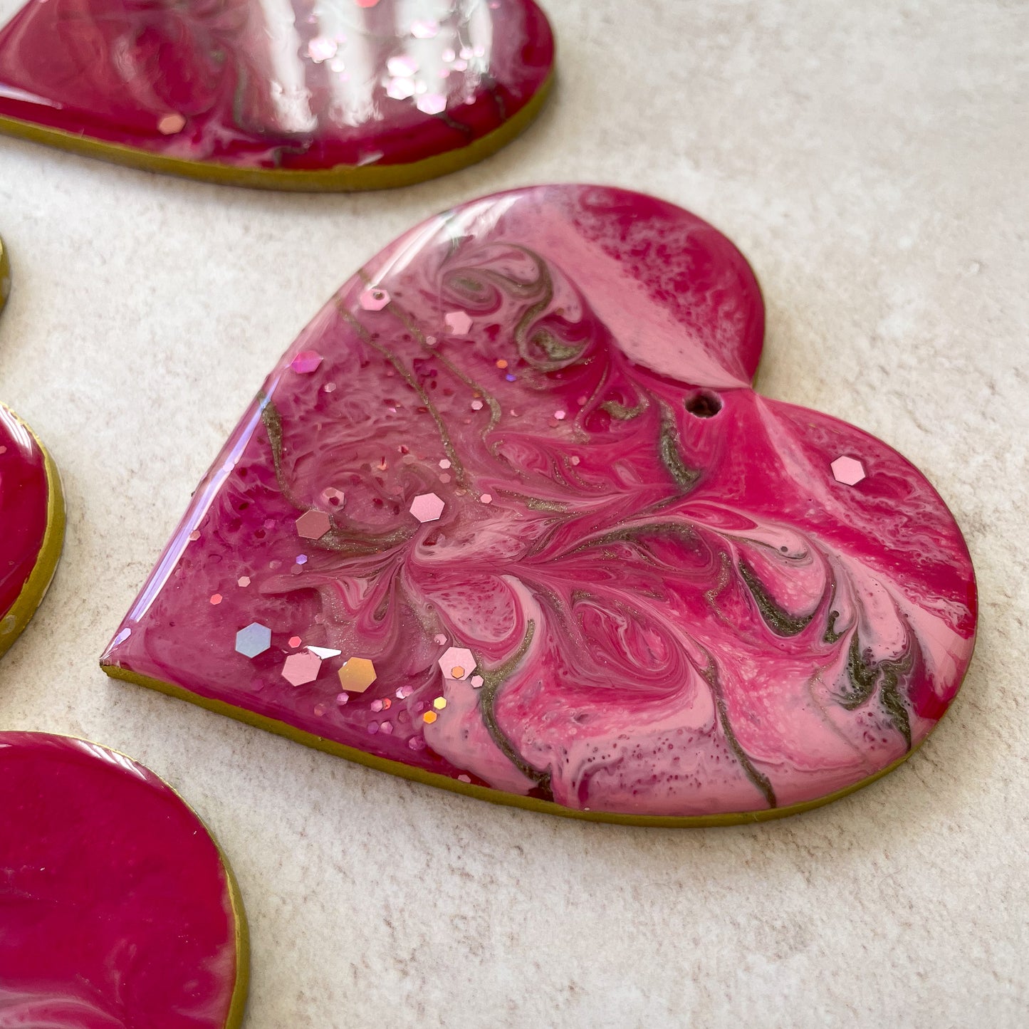 Pink & Gold Glittery Heart Christmas Tree Decoration
