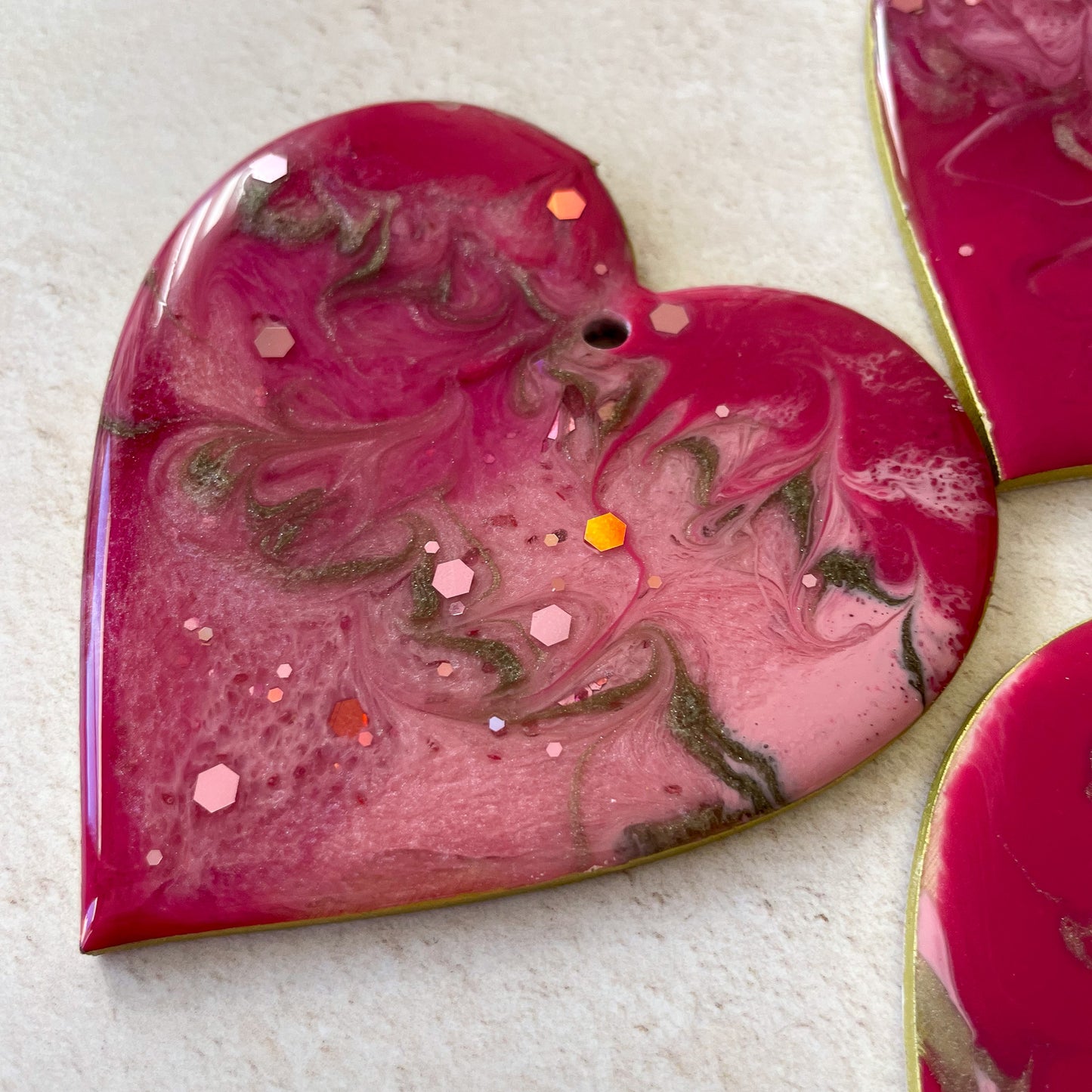 Pink & Gold Glittery Heart Christmas Tree Decoration