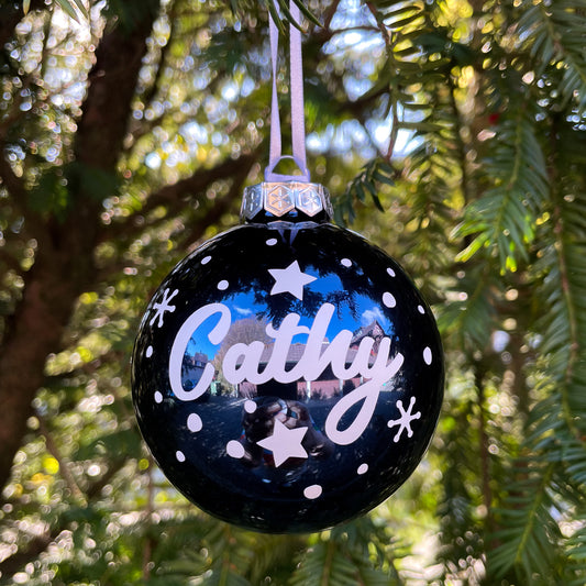 Winter Nights Themed Blue Personalised Christmas Bauble