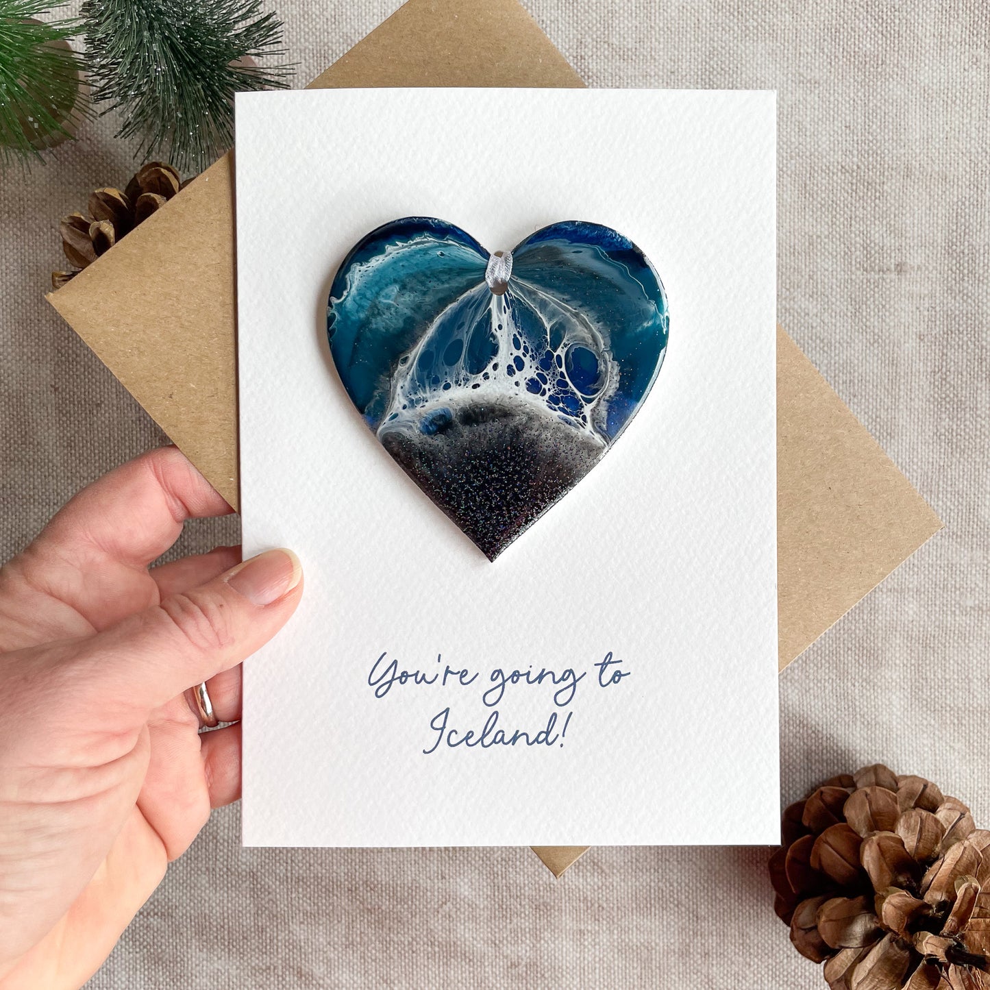 Icelandic Black Beach Heart Hanging Decoration with/without Greeting Card