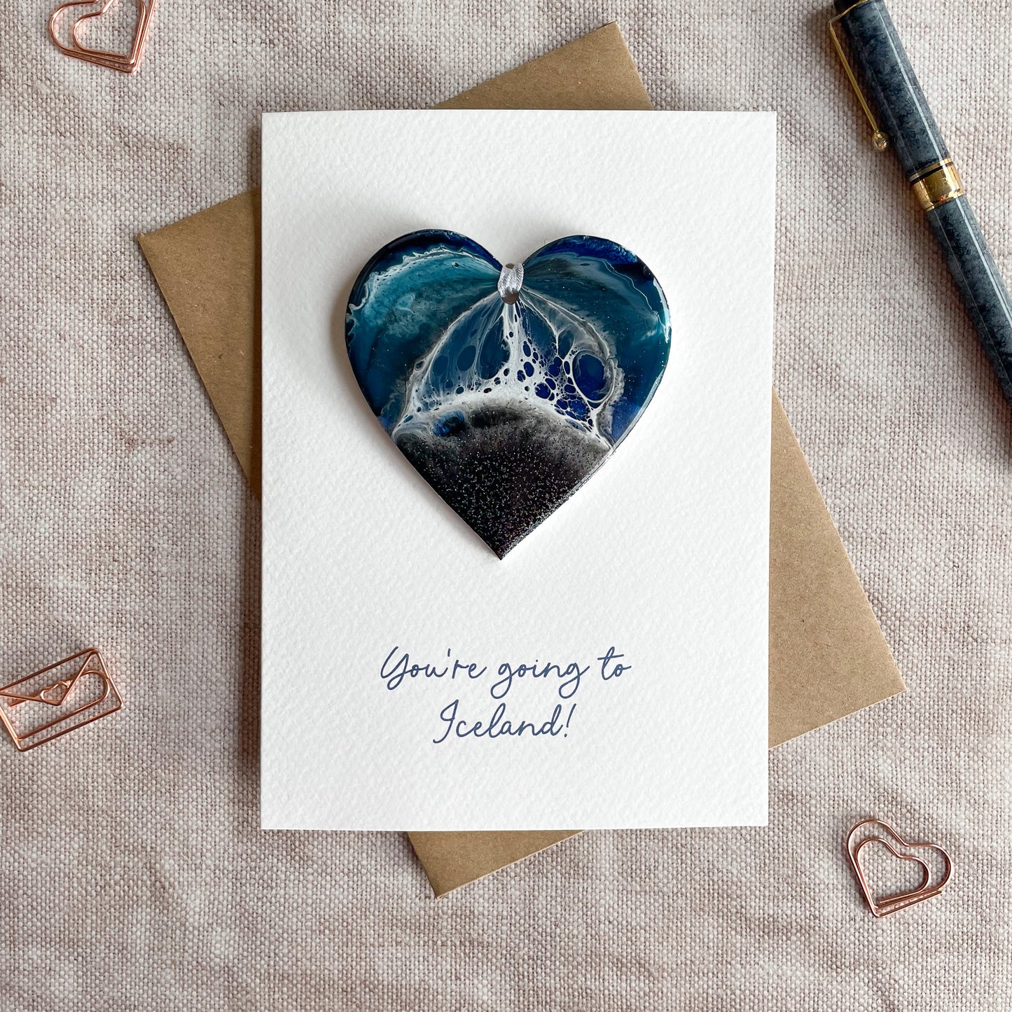 Icelandic Black Beach Heart Hanging Decoration with/without Greeting Card