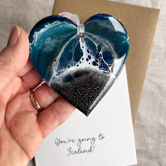 Icelandic Black Beach Heart Hanging Decoration with/without Greeting Card