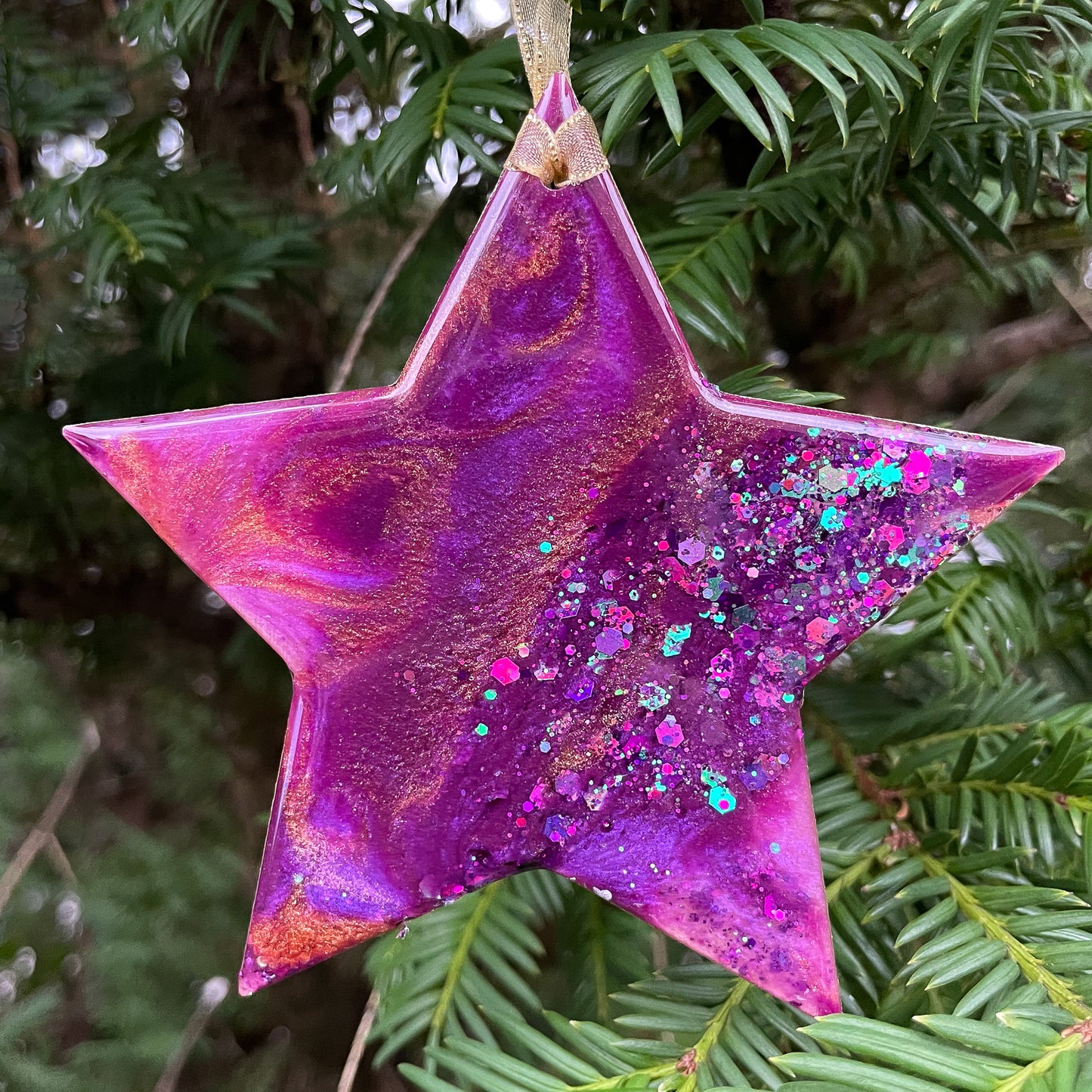 Purple & Copper Sparkly Star Christmas Tree Decoration
