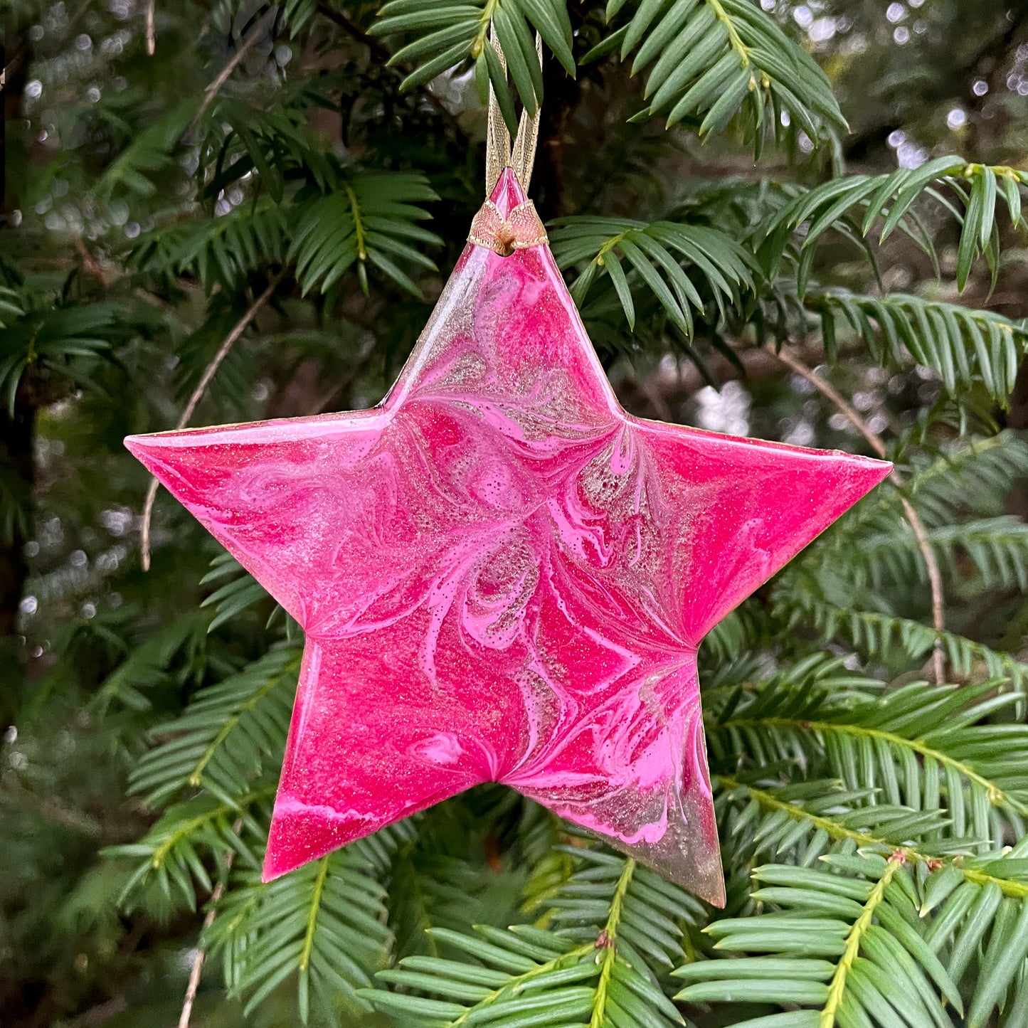 Pink and Gold Glittery Star Christmas Tree Decoration