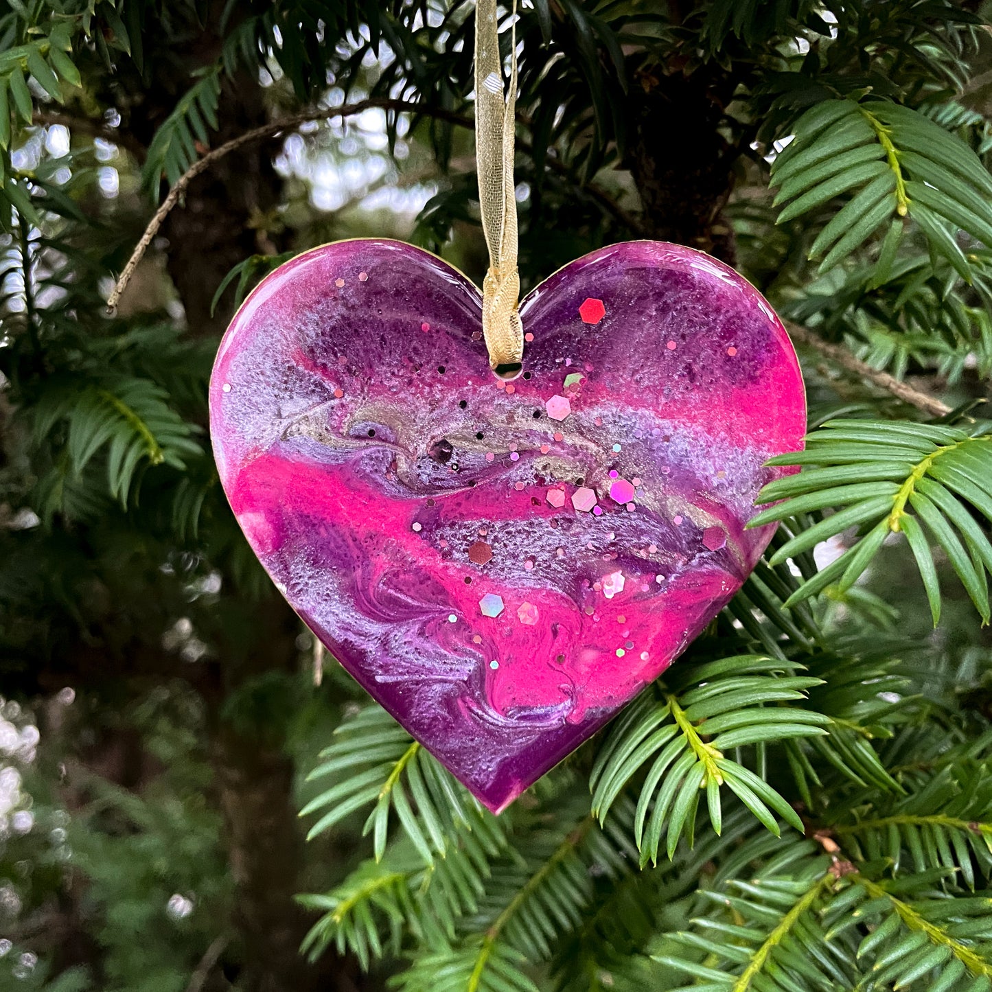 Purple, Copper and Gold Heart Hanging Decoration